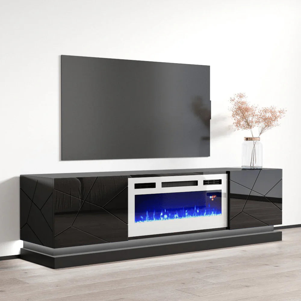 TV 103 BLACK WITH FIREPLACE ALL WHITE LACQUER PAINT