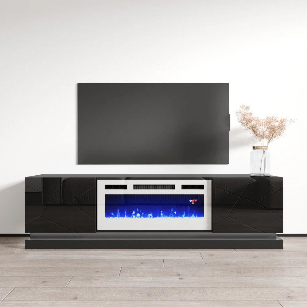 TV 103 BLACK WITH FIREPLACE ALL WHITE LACQUER PAINT