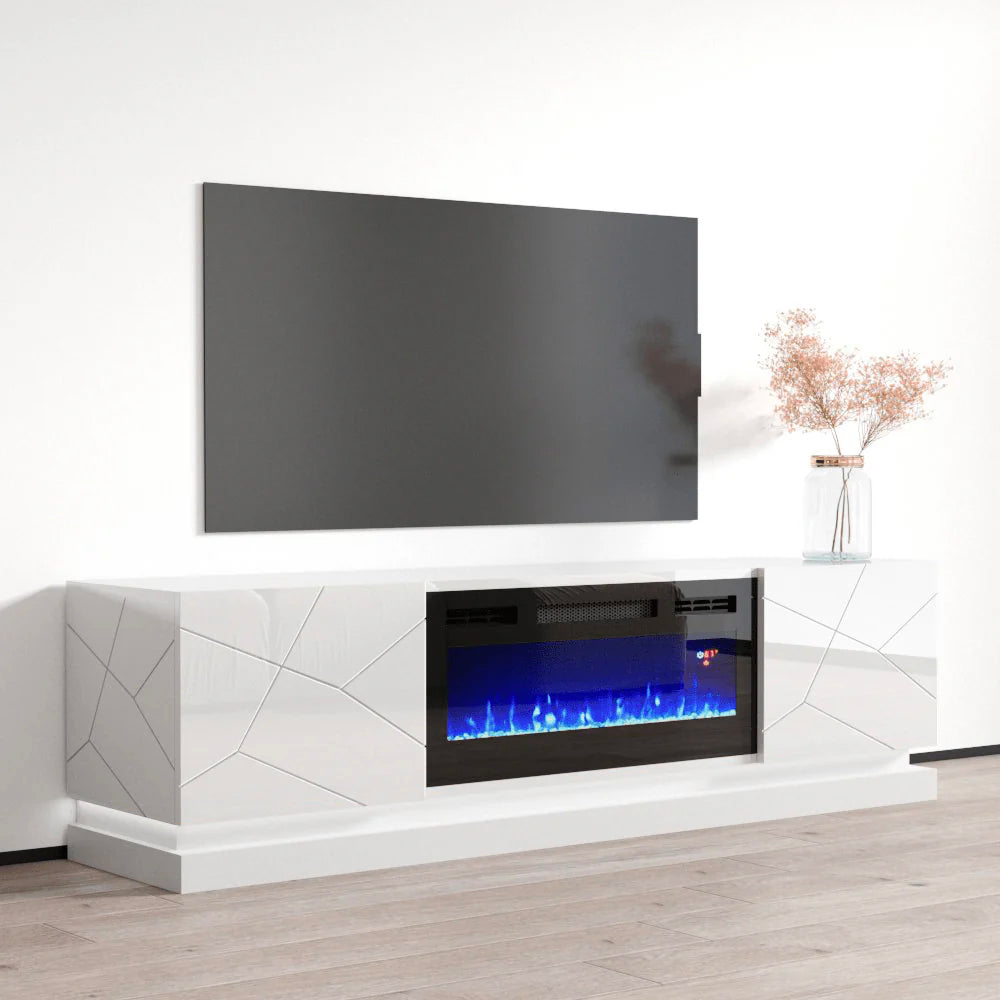 TV 103 WHITE WITH FIREPLACE ALL WHITE LACQUER PAINT