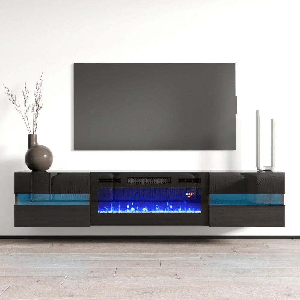 Floating Metro TV102-243 Black LED with fireplace