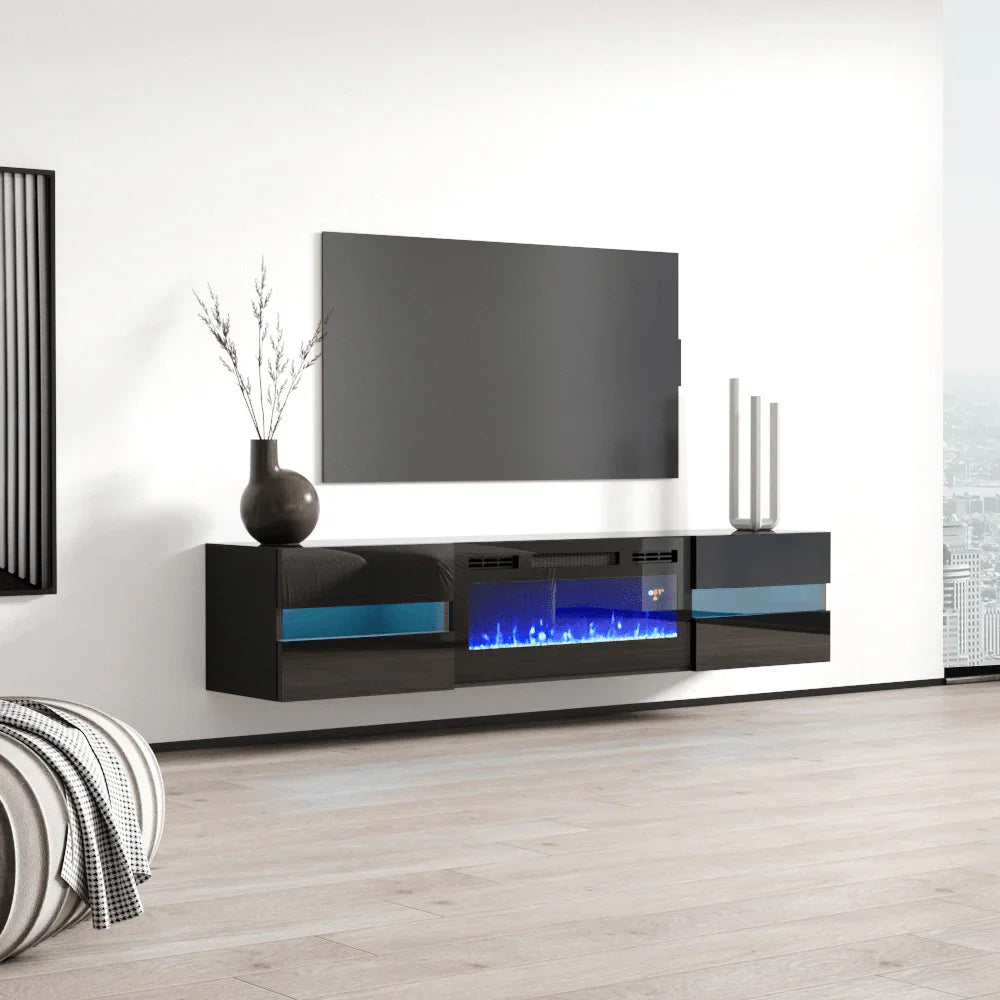 Floating Metro TV102-243 Black LED with fireplace